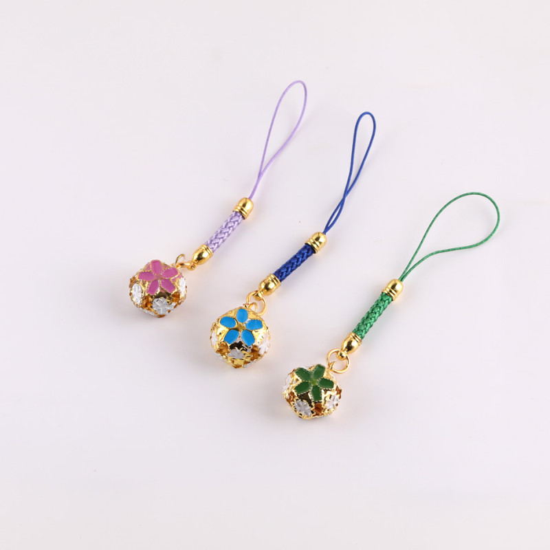 Ancient Style Colorful Cloisonné Bell Pendant Woven Lanyard Mobile Phone Rope Diy