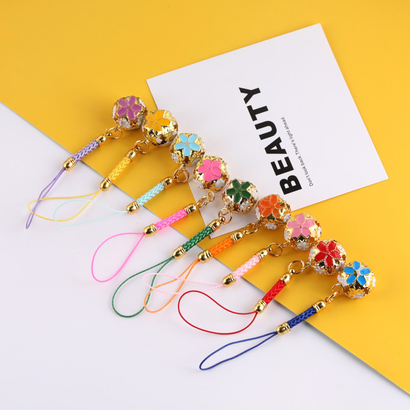Ancient Style Colorful Cloisonné Bell Pendant Woven Lanyard Mobile Phone Rope Diy