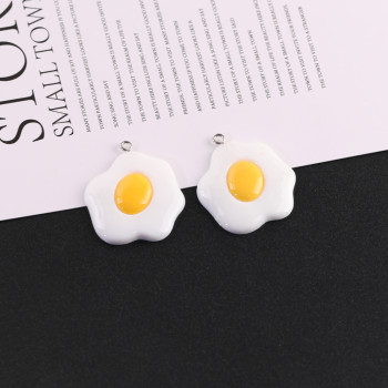 Cartoon Cute Fun Food Toy Fried Egg Resin Pendant Diy Handmade Bag Keychain Jewelry