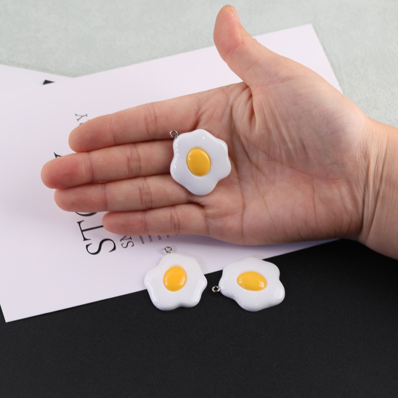 Cartoon Cute Fun Food Toy Fried Egg Resin Pendant Diy Handmade Bag Keychain Jewelry