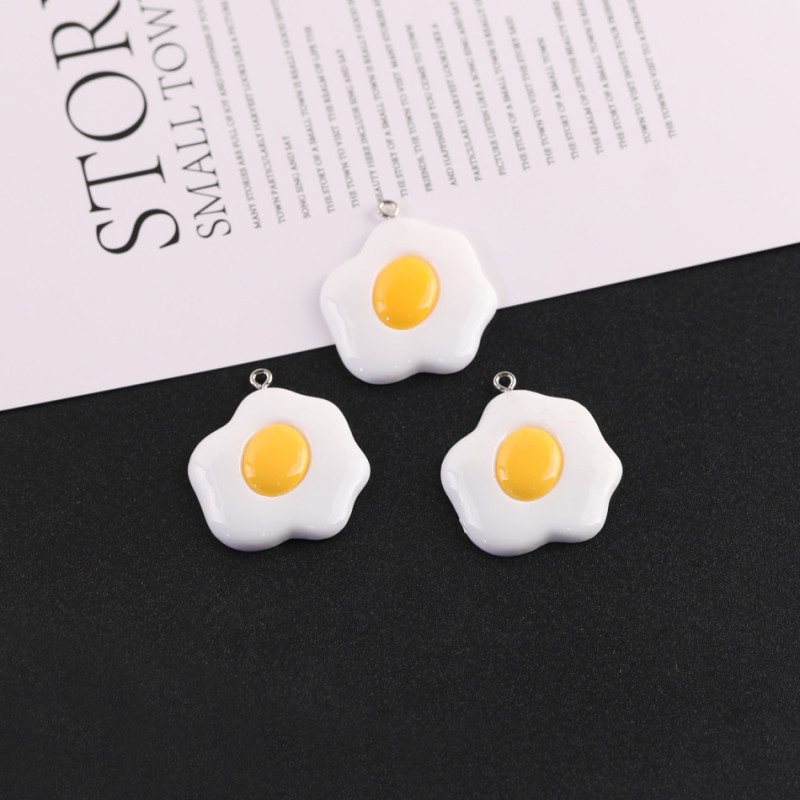 Cartoon Cute Fun Food Toy Fried Egg Resin Pendant Diy Handmade Bag Keychain Jewelry