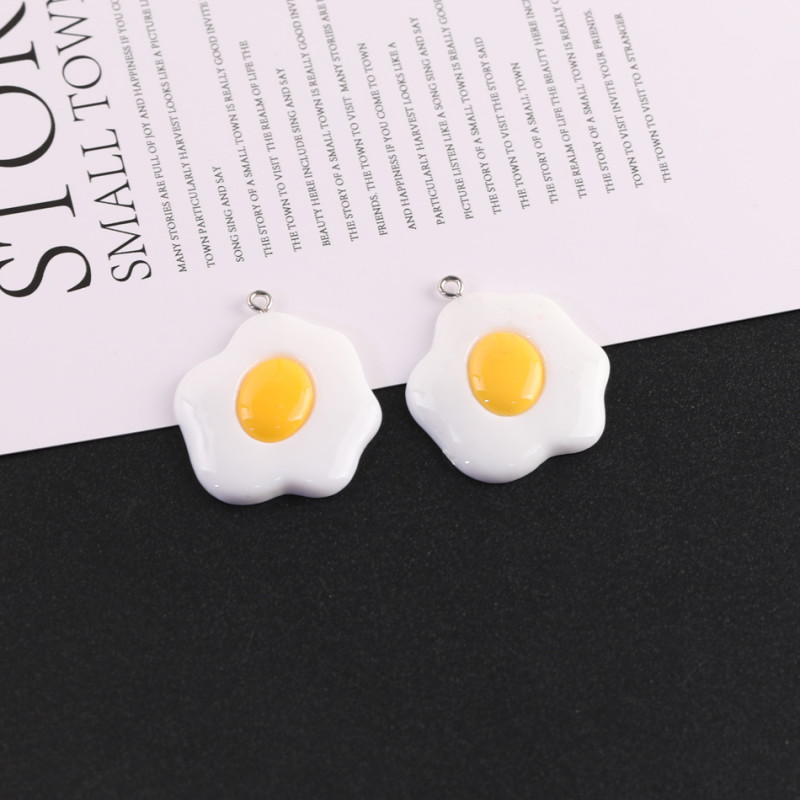 Cartoon Cute Fun Food Toy Fried Egg Resin Pendant Diy Handmade Bag Keychain Jewelry