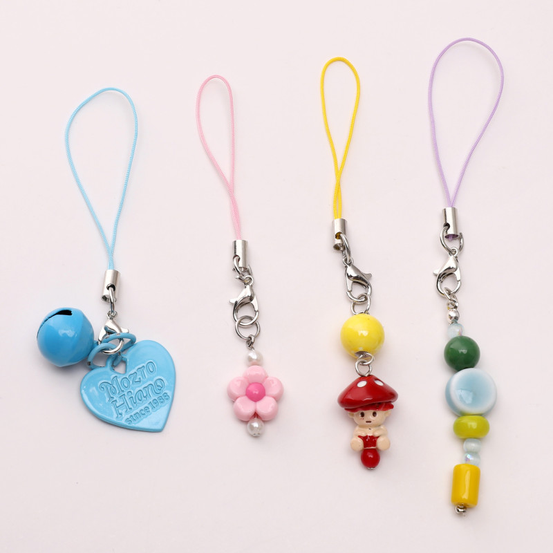 Colorful Polyester Single Circle Mobile Phone Rope Building Block Key Chain Spring Buckle