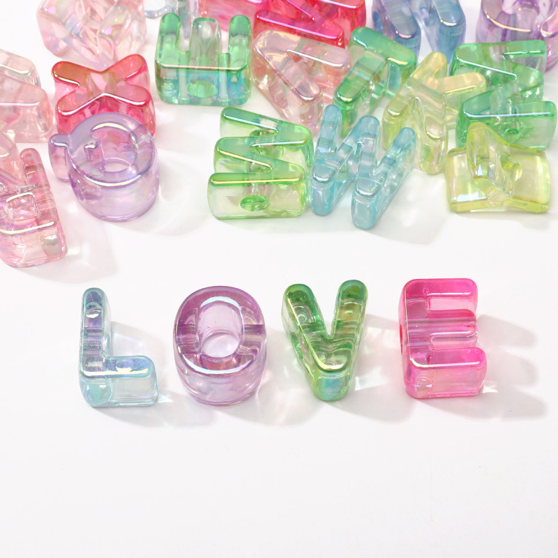 Acrylic Ice Plated Colorful Sunshine Large Hole Letter Beads Handmade Diy Mobile Phone