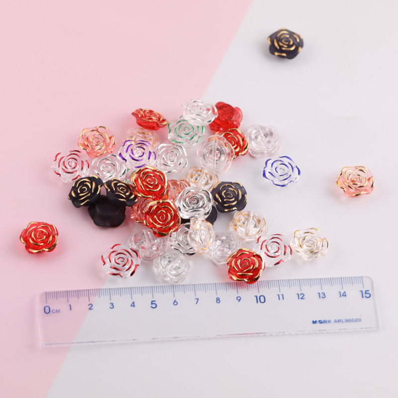 Colorful Transparent Rose Camellia Gold Edge Resin Acrylic Loose Beads Diy Handmade