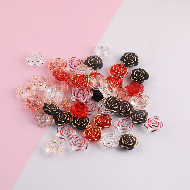 Colorful Transparent Rose Camellia Gold Edge Resin Acrylic Loose Beads Diy Handmade