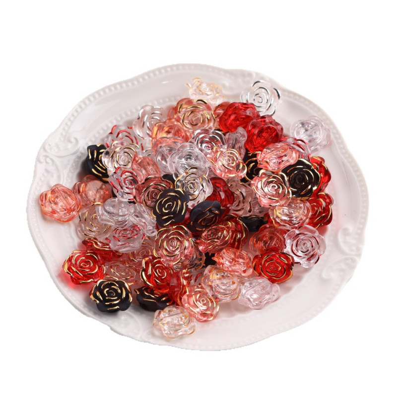 Colorful Transparent Rose Camellia Gold Edge Resin Acrylic Loose Beads Diy Handmade