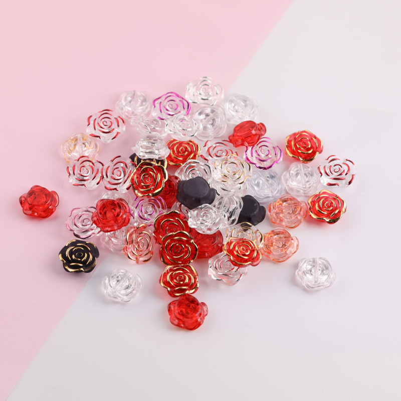 Colorful Transparent Rose Camellia Gold Edge Resin Acrylic Loose Beads Diy Handmade