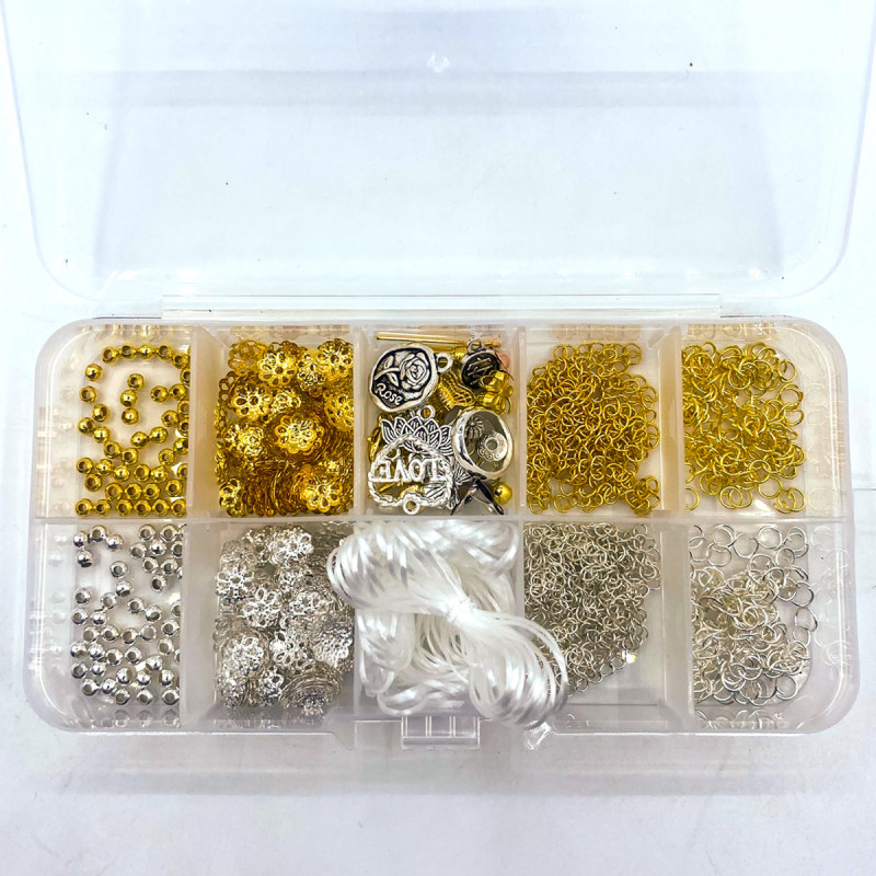 10 Grid Material Package Set, Bracelet Necklace, Mobile Phone Rope, Diy Gold and Silver