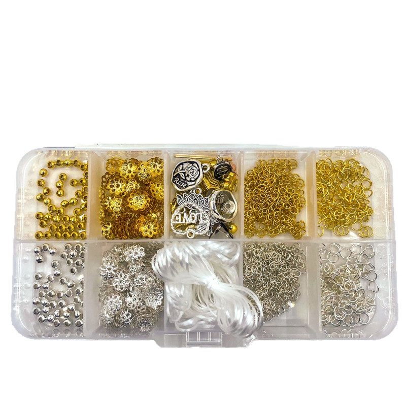 10 Grid Material Package Set, Bracelet Necklace, Mobile Phone Rope, Diy Gold and Silver