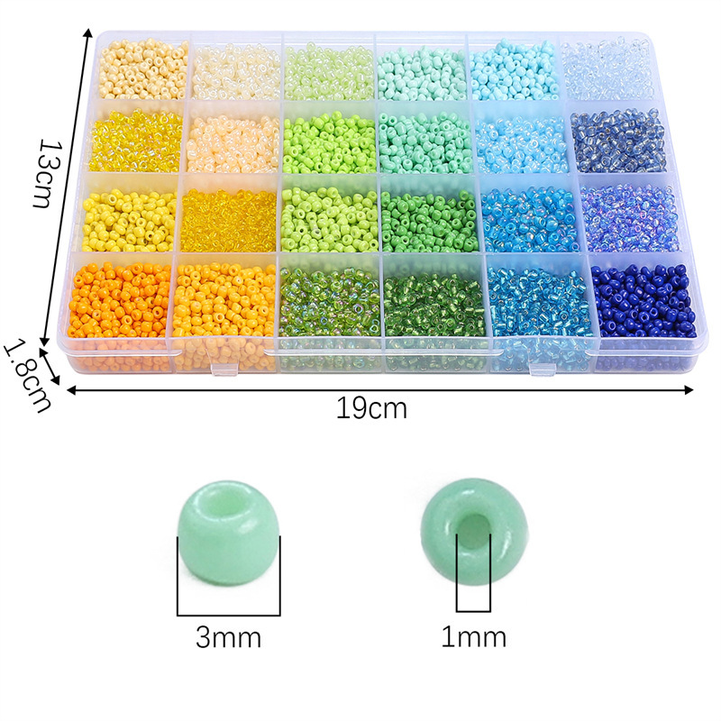 24 Grid Boxed Millet Bead Set Box 3 Colors Contrasting Glass Rice Beads Handmade Diy