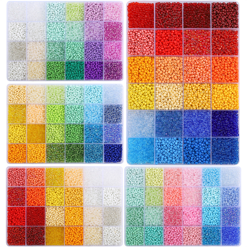 24 Grid Boxed Millet Bead Set Box 3 Colors Contrasting Glass Rice Beads Handmade Diy