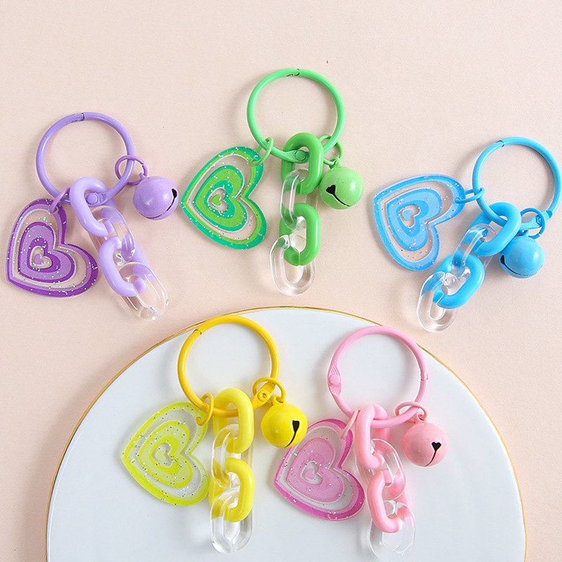 Colorful Glitter Love Bell Diy Acrylic Chain Keychain Mobile Phone Bag Car Key Pendant