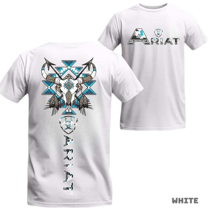 Specially Designed for Cotton Ariat T-shirt, Western Tribal Bull Skull Graphic