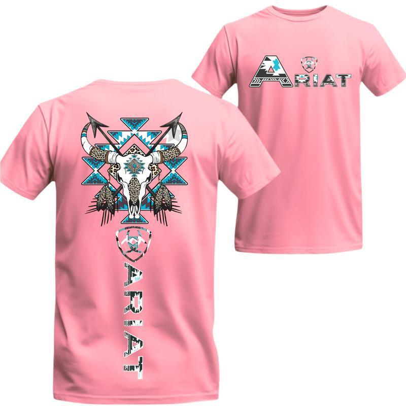 Specially Designed for Cotton Ariat T-shirt, Western Tribal Bull Skull Graphic