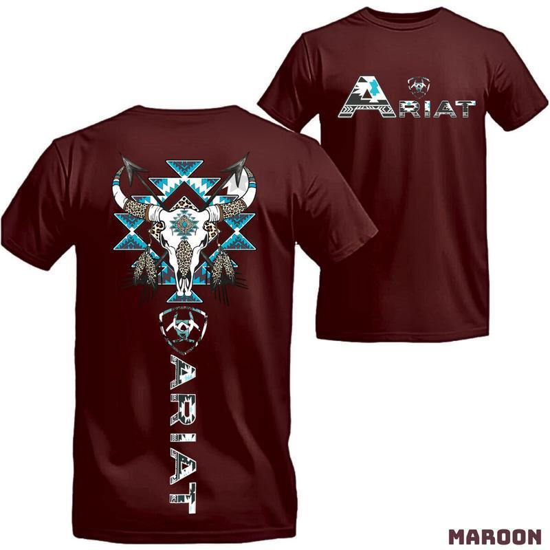 Specially Designed for Cotton Ariat T-shirt, Western Tribal Bull Skull Graphic