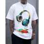 Specially Designed for Cotton Men's Navy Blue Graphic Tee with Vibrant Headphone