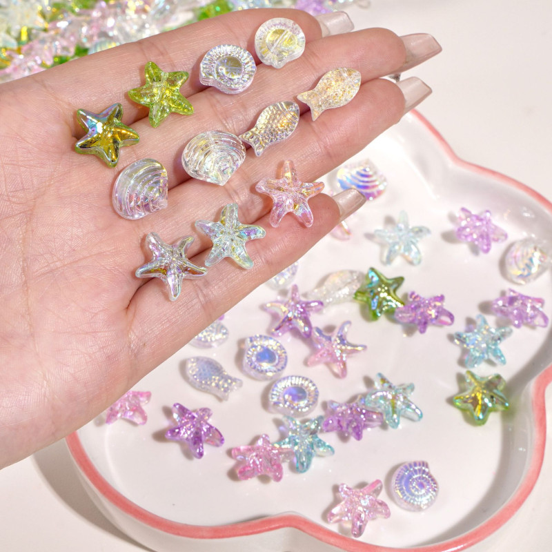 Glass Electroplated Ab Starfish Beads, Shells, Small Fish Loose Handmade Diy Bracelets