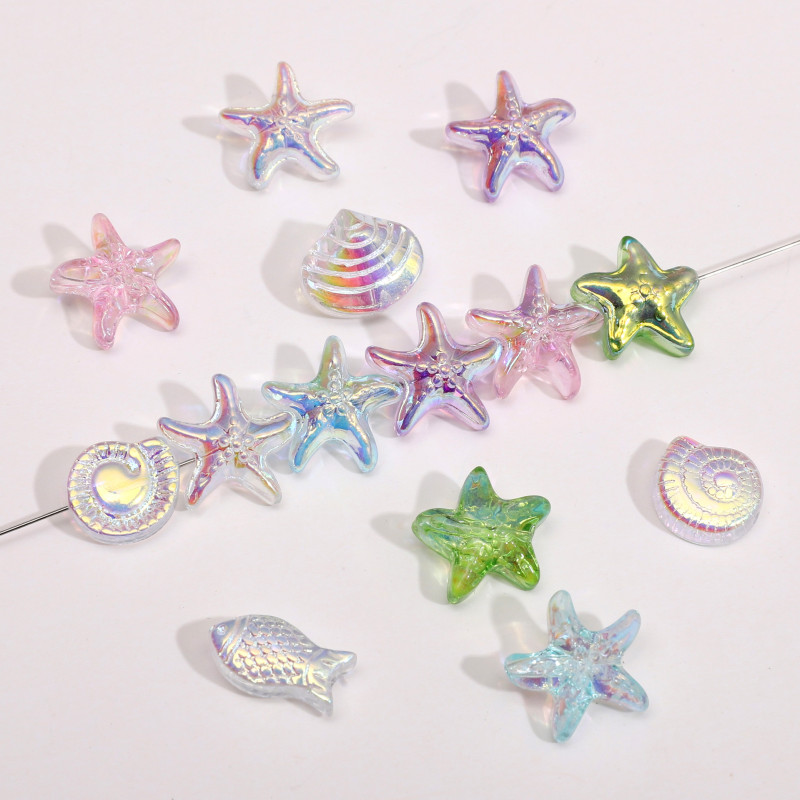 Glass Electroplated Ab Starfish Beads, Shells, Small Fish Loose Handmade Diy Bracelets