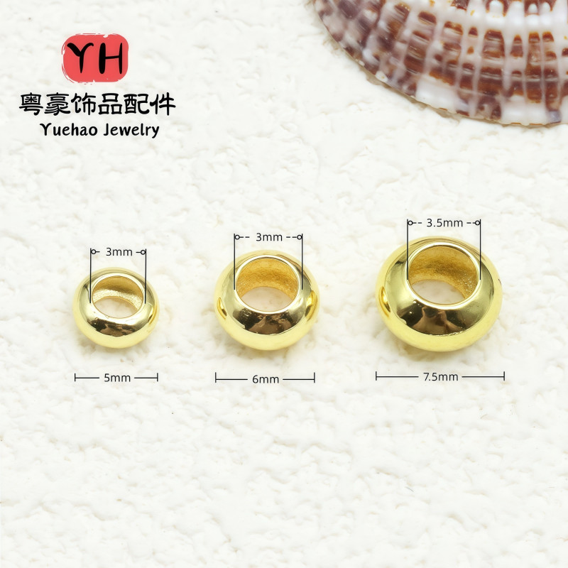 14k Gold Color-preserving Large Hole Spacer Beads Flat Copper Diy Jewelry Accessories