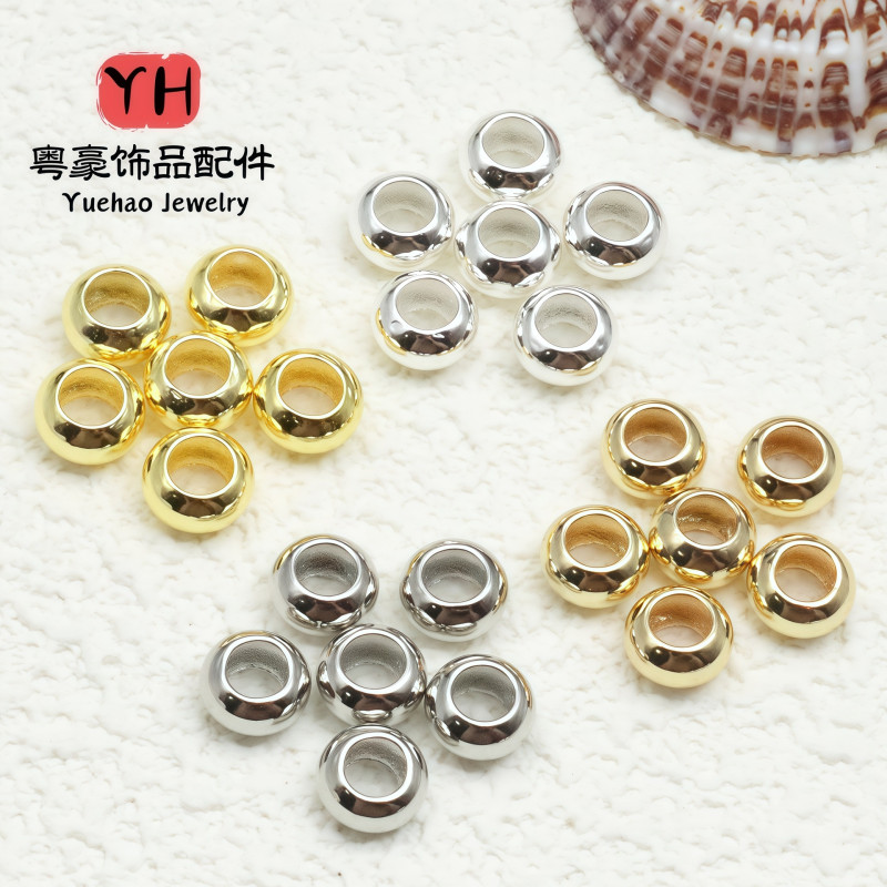 14k Gold Color-preserving Large Hole Spacer Beads Flat Copper Diy Jewelry Accessories