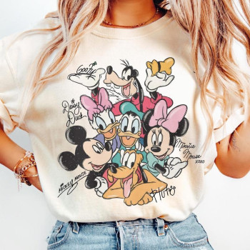 Cotton Retro Mickey and Friends Signatures Shirt, Magical