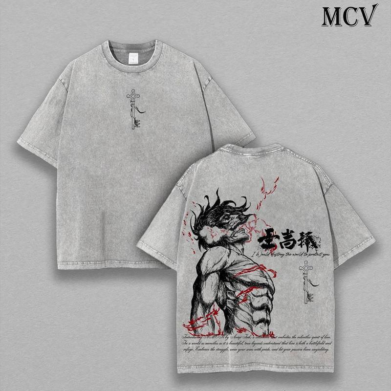Cotton Eren Yeager Tee – Attack on Titan Vintage Washed