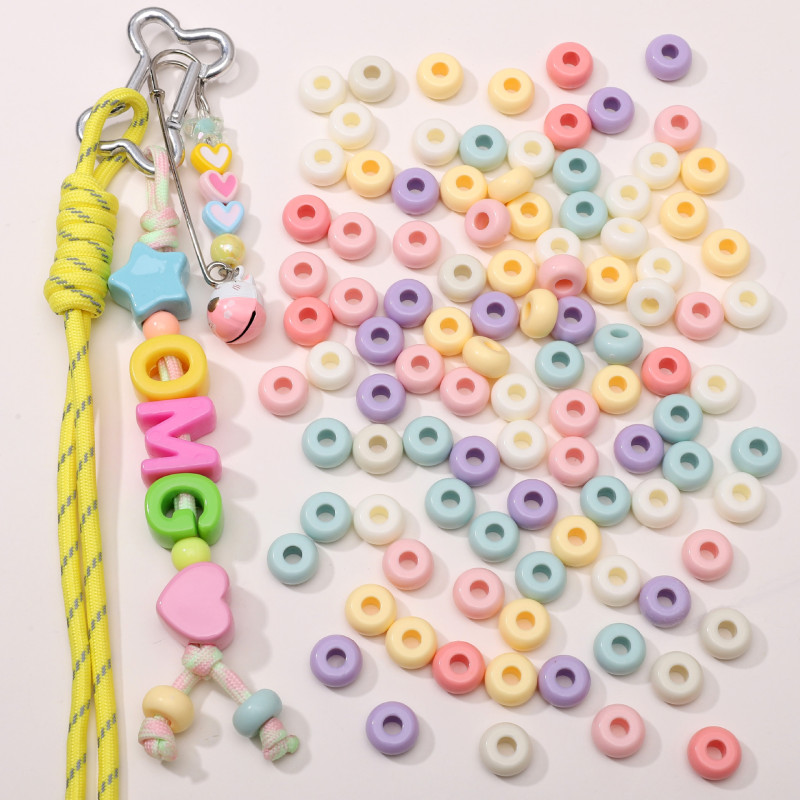 Acrylic Large Hole Cream Flat Beads Separated Loose Handmade Diy Mobile Phone Chain Bag