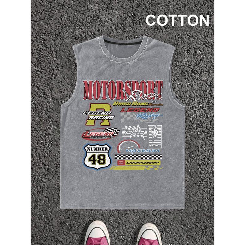 Cotton Men's Vintage Graphic Print Round Neck Tank Top, C