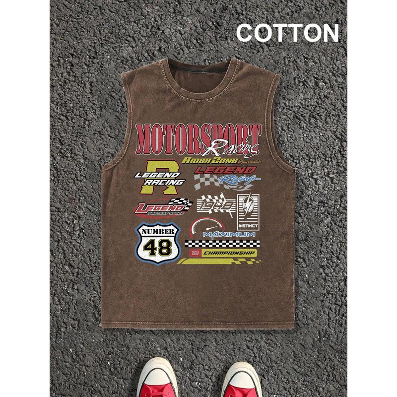Cotton Men's Vintage Graphic Print Round Neck Tank Top, C
