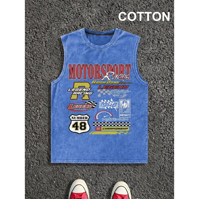 Cotton Men's Vintage Graphic Print Round Neck Tank Top, C