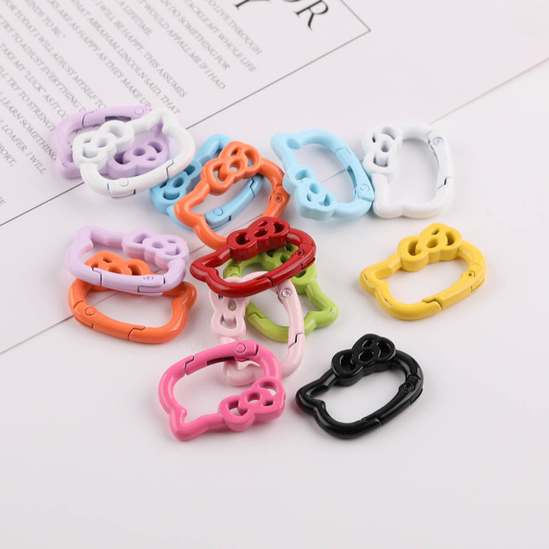 Colorful Paint Kt Cat Head Bow Spring Buckle Keychain Diy Handmade Bag Mobile Phone Chain