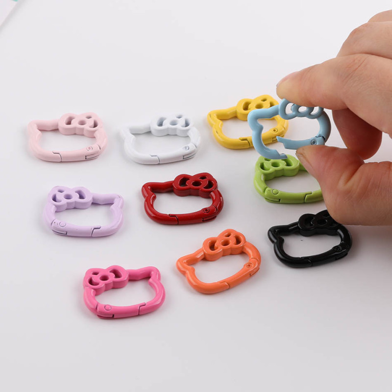 Colorful Paint Kt Cat Head Bow Spring Buckle Keychain Diy Handmade Bag Mobile Phone Chain