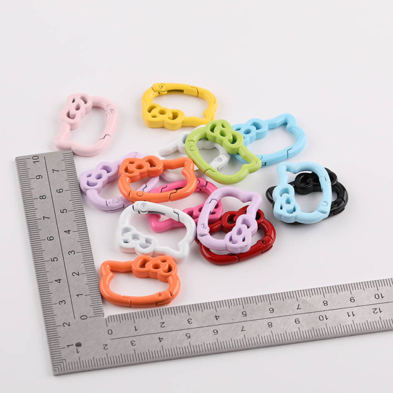 Colorful Paint Kt Cat Head Bow Spring Buckle Keychain Diy Handmade Bag Mobile Phone Chain