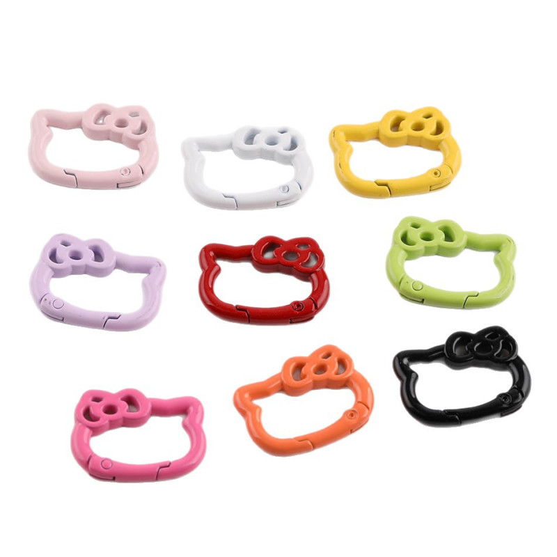 Colorful Paint Kt Cat Head Bow Spring Buckle Keychain Diy Handmade Bag Mobile Phone Chain