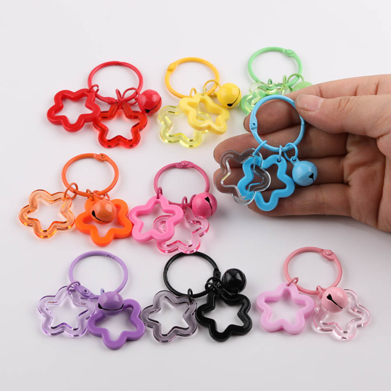 Colorful Transparent Acrylic Hollow Five-pointed Star Bell Pendant Keychain Accessories