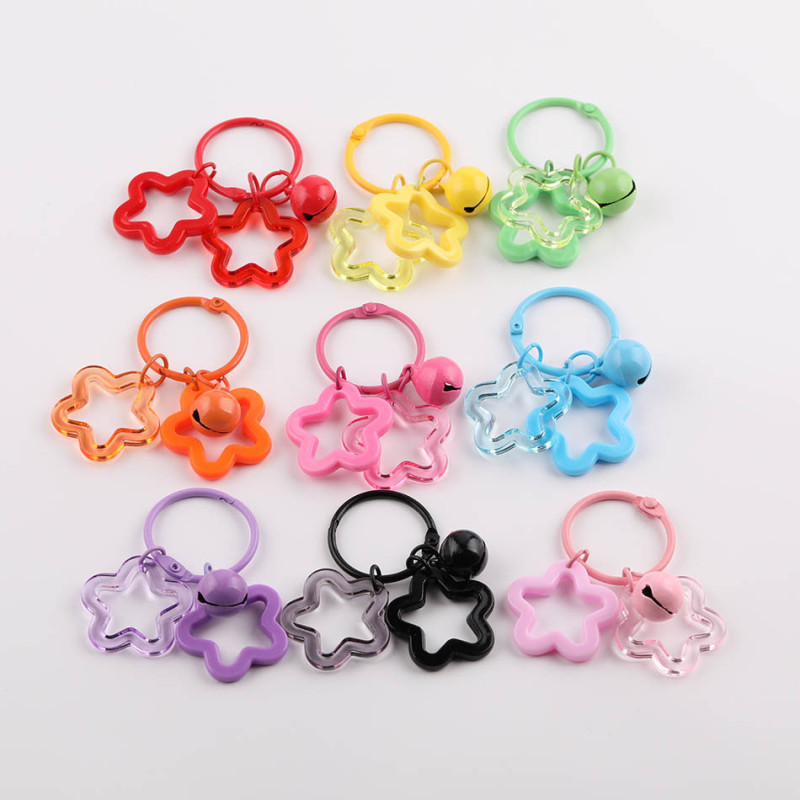 Colorful Transparent Acrylic Hollow Five-pointed Star Bell Pendant Keychain Accessories