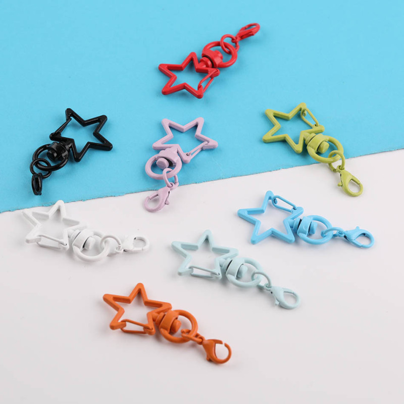 Candy Color Painted Five-pointed Star with Crayfish Buckle Keychain Handmade Diy Doll Bag