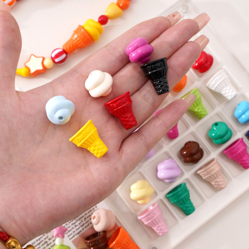 Acrylic Lacquered Ice Cream Cone Loose Beads Handmade Diy Beaded Bracelet Necklace