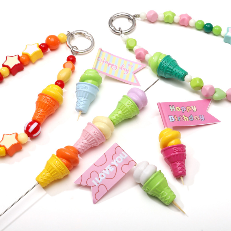 Acrylic Lacquered Ice Cream Cone Loose Beads Handmade Diy Beaded Bracelet Necklace