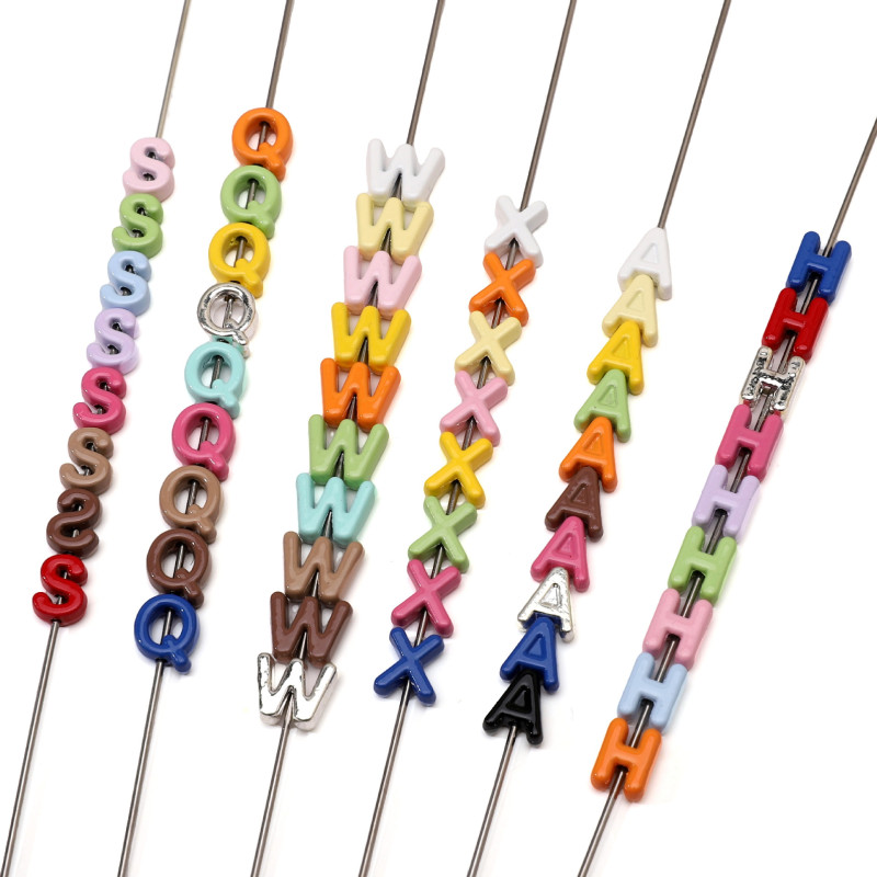5 Alloy Spray-painted Letter Beads Hand-strung Hand-made Diy Bracelet Necklace Jewelry