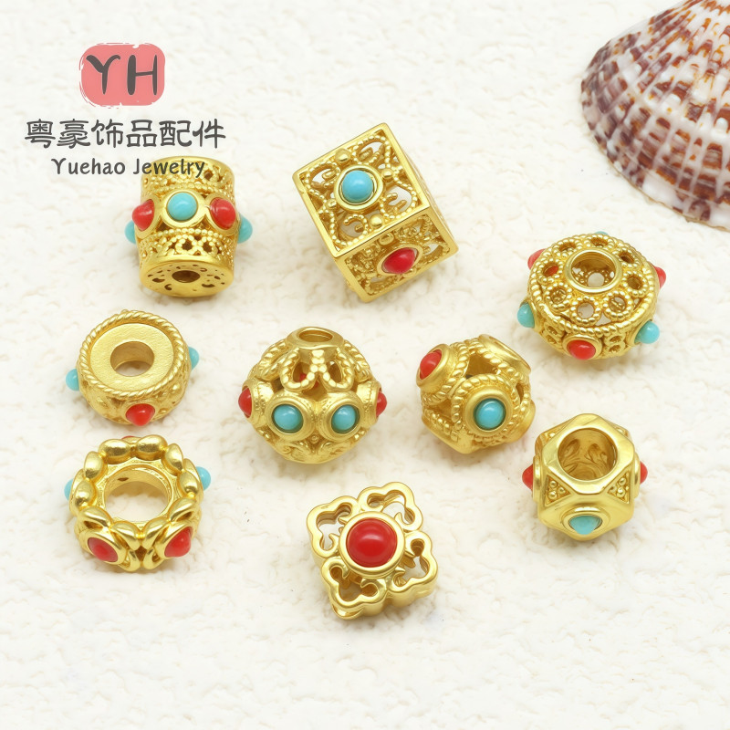 Alluvial Gold Accessories with Beads, Nepalese Style Ancient Crafts, Diy Jewelry