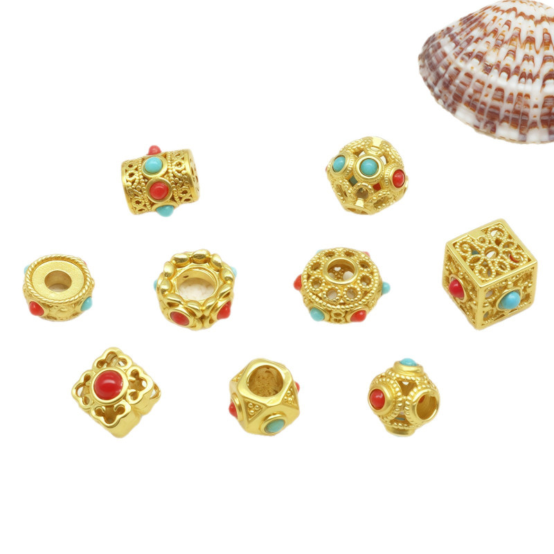 Alluvial Gold Accessories with Beads, Nepalese Style Ancient Crafts, Diy Jewelry