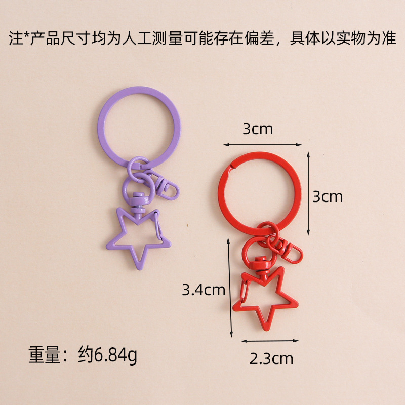 New Color Paint Five-pointed Star Three-piece Set 8-character Buckle Keychain Flattened