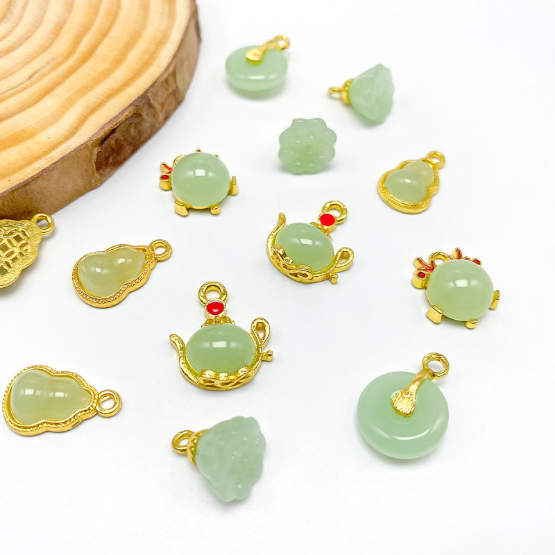 Gold Inlaid Jade Alloy Jewelry Diy Accessories Safety Buckle Gourd Blessing Hand String