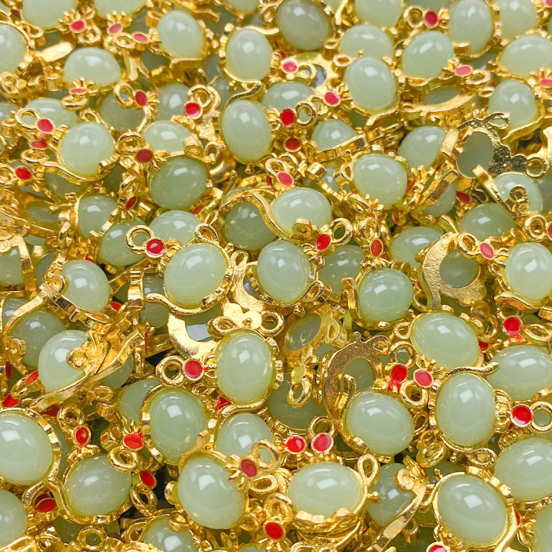 Gold Inlaid Jade Alloy Jewelry Diy Accessories Safety Buckle Gourd Blessing Hand String