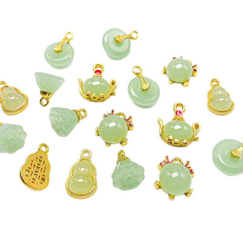 Gold Inlaid Jade Alloy Jewelry Diy Accessories Safety Buckle Gourd Blessing Hand String