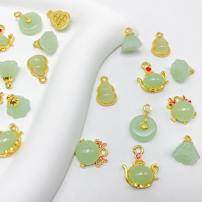 Gold Inlaid Jade Alloy Jewelry Diy Accessories Safety Buckle Gourd Blessing Hand String