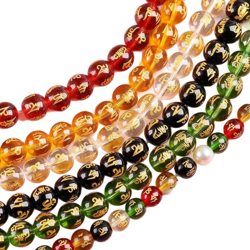 Five-way God of Wealth Beads Six-word Mantra Loose Glass Bracelet Diy Accessories Cinnabar
