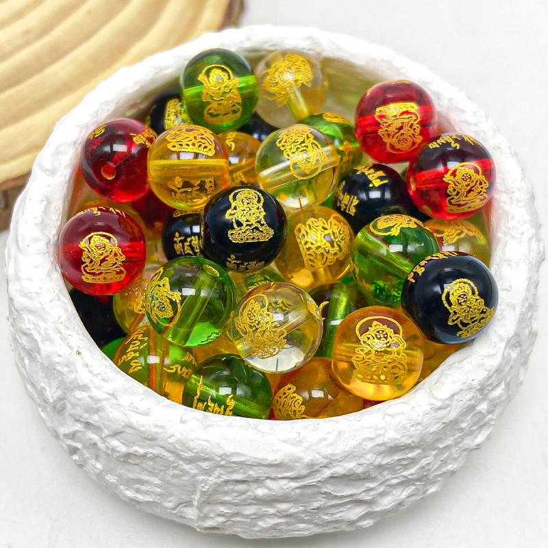 Five-way God of Wealth Beads Six-word Mantra Loose Glass Bracelet Diy Accessories Cinnabar